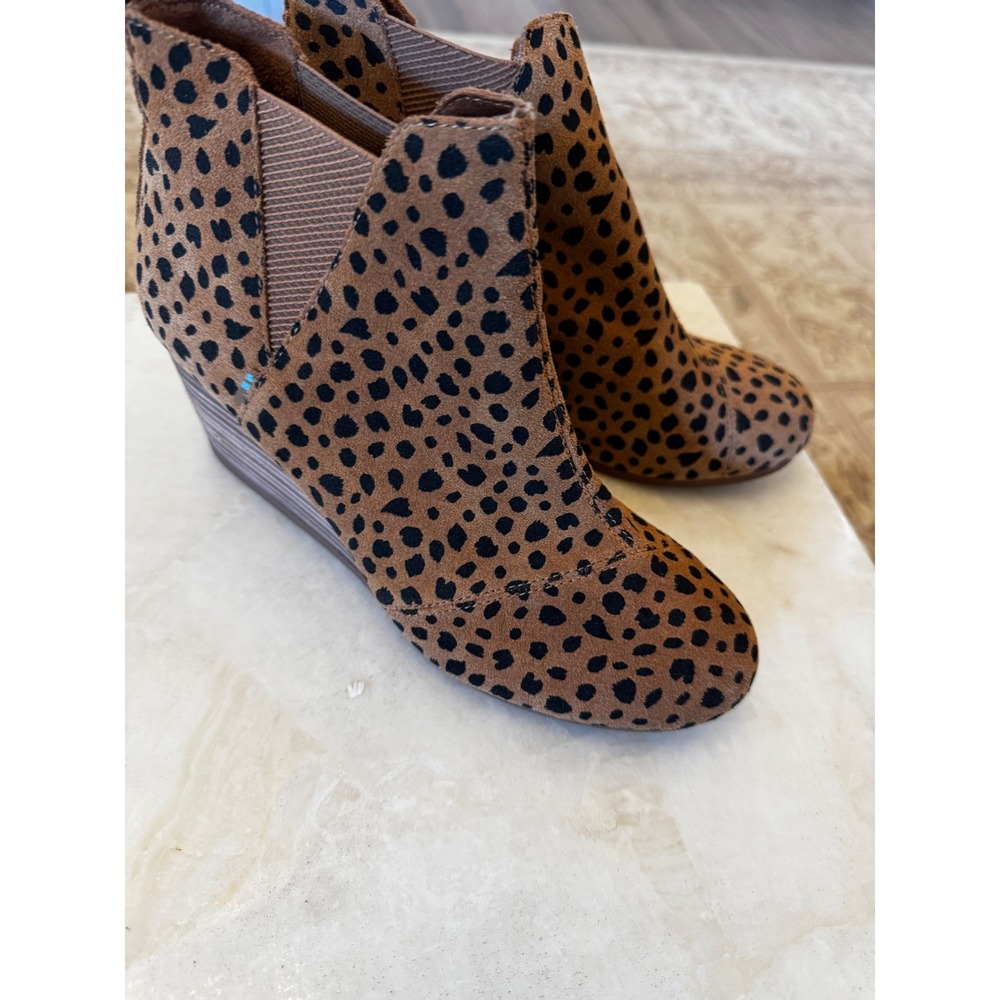TOMS Leila Leopard Print Wedge Ankle Booties Brown Black Suede Women 8‎